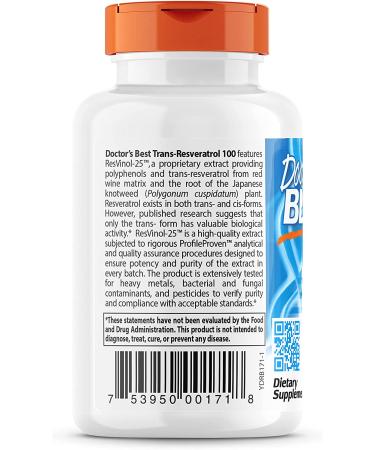 Doctor's Best Trans-Resveratrol 100 mg - 60 Veggie Caps for Heart & Antioxidant Support - Buy Online on GoSupps.com