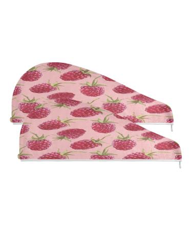 Raspberry Dry Hair Cap 2 Piece Quick Drying Towel Set with Button Headband Super Absorbent Soft & Comfortable