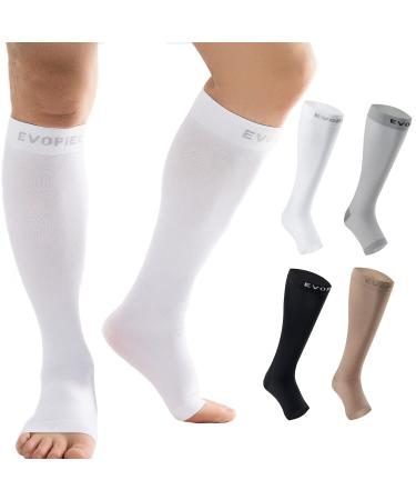 White Open Toe Compression Socks 20-30mmHg Toeless Compression Socks for Reduce Swelling and Alleviates Varicose Veins White X-Large