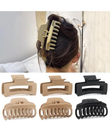Hot One 6 pcs Barrel & Rectangle Claw Clips for Thick Hair - Large Hair Clips for Women in Black & Khaki - Buy Online on GoSupps.com