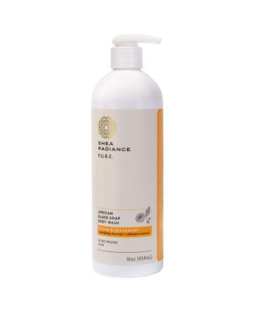 Shea Radiance African Black Soap Body Wash - Dry Skin, Eczema, Rashes, Blemish Cleanser | Citrus Spearmint (16 oz) Citrus & Spearmint