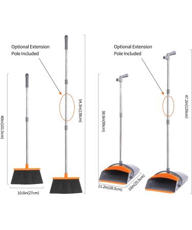 Upright Broom and Dustpan Set with Long Handle | Grey and Orange Cleaning Supplies for Home, Office, Kitchen | Pet Hair and Wood Floor Sweeping Combo - Buy Online on GoSupps.com