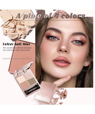 4 Colors Nude Eyeshadow Palette - Matte & Glitter Neutral Eyeshadow for Travel | High Pigment Blendable Coffee Beige Peach Pink Shades | Includes 2 Built-in Brushes - Buy Online on GoSupps.com