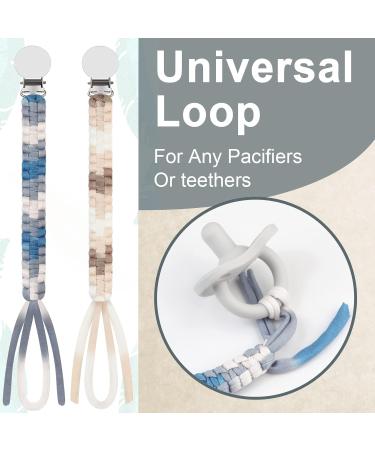 Yolnkos Pacifier Chain Set for Girls - Braided Dummy Clips & Fabric Holders (Coffee & Blue-Gray) - 2 Pieces - Perfect Baby Shower Gift - Buy Online on GoSupps.com
