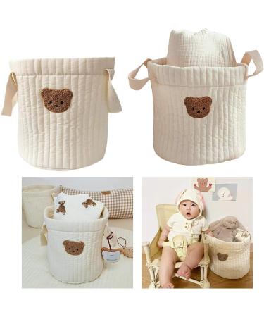 Newwyt Bear Storage Bucket Beige Cotton Storage Basket Diaper Bag Large Capacity Cotton Storage Bin for Home Nursery Room - Buy Online on GoSupps.com