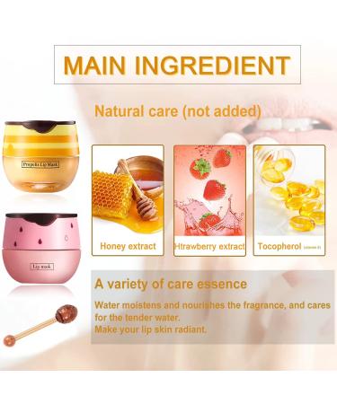 Bee Balm Lip Balm Honey Pot 2 PCS - Strawberry & Honey Lip Masks for Hydration and Prevention of Dry, Cracked Lips - Exfoliating Lip Scrub and Sleep Mask - Reduces Lip Lines - Perfect Christmas Gift - Buy Online on GoSupps.com
