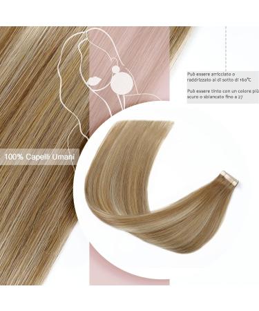 Hotlulana 14-Inch Balayage Tape-In Hair Extensions | Real Hair Light Brown & Gold Blonde (#10/10/22) - 100% Natural Invisible Skin Weft - 40g - Buy Online on GoSupps.com