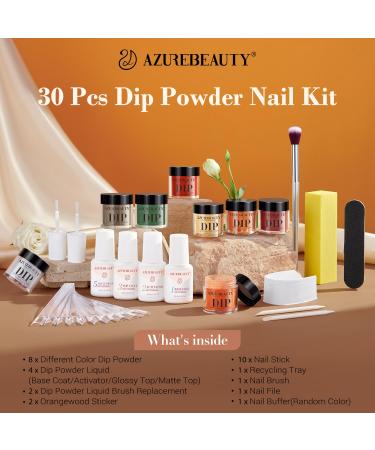 AZUREBEAUTY Dip Nails Powder Starter Kit - 8 Colors Set with Top Coat & Activator | DIY Nail Art for Fall - Maple Grey Sage Green + Amber Glitter - Buy Online on GoSupps.com