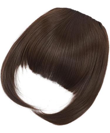 Medium Brown Clip In Bangs Hair Extensions - Thick Straight Neat Front Bangs Fringe for Women - Buy Online on GoSupps.com