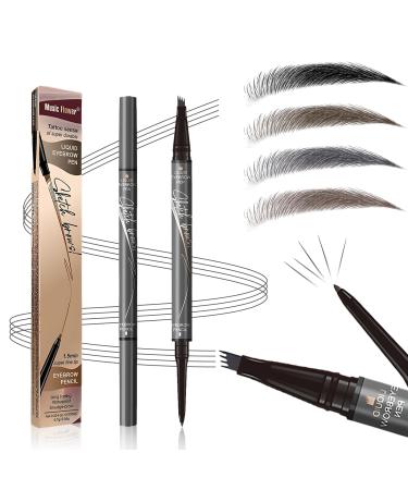 4-Tip Microblading Eyebrow Pen Waterproof Eyebrow Pencil Microblade Eyebrow Pens for Women Long-Lasting Magic Eye Brow Pencil with 4 Fork Tip for Makeup Cosmetics (grey) 3# Grey