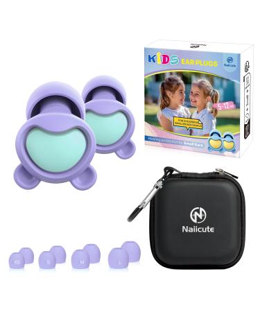 Kids Ear Plugs (5-12 yrs) -Reusable Earplugs for Focus Travel Concerts Socializing Sports Events Sleep Noise Sensitivity 8 Ear Tips in XS/S/M/L -26dB Noise Reduction Children Small Plugs PLGN Purple+green