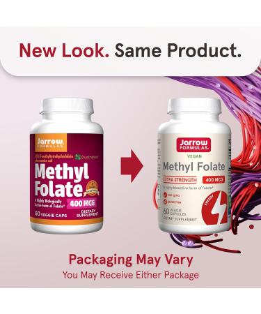 Jarrow Formulas Methyl Folate 400mcg 60 Veggie Capsules and Methyl B-12 500mcg 100 Chewable Tablets Bundle for Cardiovascular Neurologic Cellular Energy and Brain Health Support - Buy Online on GoSupps.com