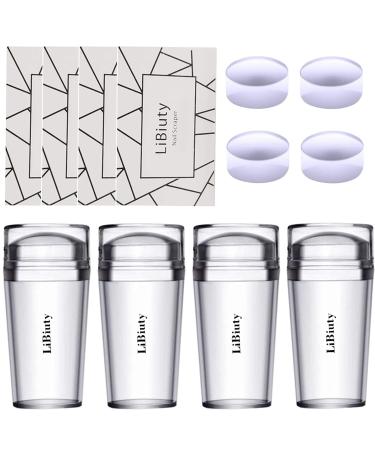 Nail Art Stamper Set 28mm Transparent Nial Stamper and Scraper Set,4pcs Clear Jelly Silicone Nail Stamper Head Tools (S-3)
