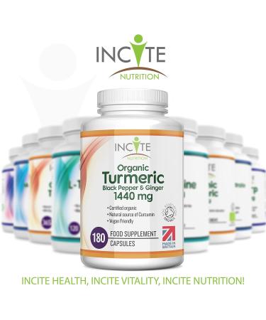 Organic Turmeric Curcumin 1440mg - 180 Vegan Capsules with Black Pepper & Ginger - Buy Online on GoSupps.com