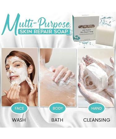 Silk Protein Skin Repair Soap | Goat Milk & Oil Control Cleansing Soap | Natural Skin Lightening & Acne Moisturizing Bar (1 Pcs - Buy Online on GoSupps.com