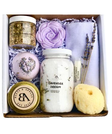 Lavender Aromatherapy Spa Gift Basket, Gifts for Women Who Have Everything, 8 pcs Relaxation Spa Kit for Mom, Friends & More I Handmade in USA by Beets & Apples (Deluxe, French Lavender - Lavender) Deluxe French Lavender -…