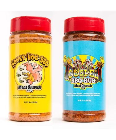 Meat Church BBQ Rub Combo: Honey Hog (14 oz) and Holy Gospel (14 oz) BBQ Rub and Seasoning for Meat and Vegetables, Gluten Free, One Bottle of Each - Buy Online on GoSupps.com
