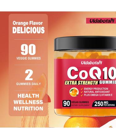 Buy Sugar Free CoQ10 Gummies 250mg - Vegan Heart & Energy Support Omega-3 Antioxidant - 90 Chewable Orange Flavored Gummies - Buy Online on GoSupps.com