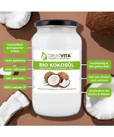 Mea Vita GreatVita Native Organic Coconut Oil (3 x 1000 ml) in a Glass for Roasting and Skin Care - Buy Online on GoSupps.com