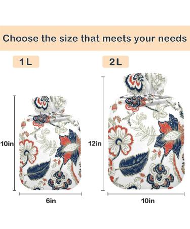 NAANLE Hot Water Bottle with Cover - Ethnic Paisley Flower Design 1L Transparent Water Bottle for Back Pain Relief & Hand/Foot Warmers | Hot & Cold Therapy - Buy Online on GoSupps.com
