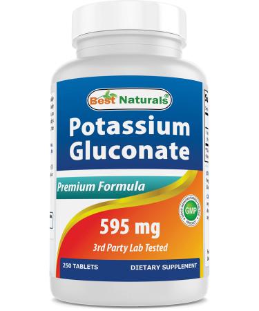 Best Naturals Potassium Gluconate Supplement 595 Mg Tablet, 250Count 250 Count (Pack of 1)