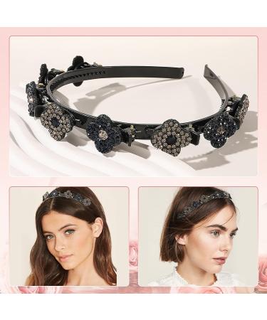Sparkling Crystal Stone Hair Clips Double Bangs Hairstyle Headband Set for Women - Rhinestone Twist Plait Hair Accessories - Buy Online on GoSupps.com