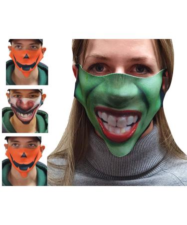 Halloween One Size Unisex Adult Men Women 3D Print Face Mask Cover Washable Reusable 4 Pack C