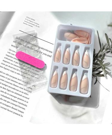 SINLOV Almond False Nails Glitter Press on Nails Nude Long Acrylic Art Full Cover Fake Nails Pink Gradient French Fake Nails for Women and Girls - Buy Online on GoSupps.com