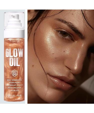 Body Glow Oil 100ml Moisturizing Body Oil SPF50 Sun Protection Skin Lightening Product for Outdoor Sports Camping Picnic 02 Rose Gold B - Buy Online on GoSupps.com