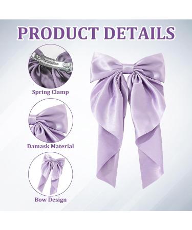 Hair Bow Purple Big Hair Bows for Women Solid Color Bow Hair Clips with Long Ribbon Soft Satin Silky Bow Hair Clip French Purple Hair Bows Cute Gifts for Women Girls (Purple) - Buy Online on GoSupps.com