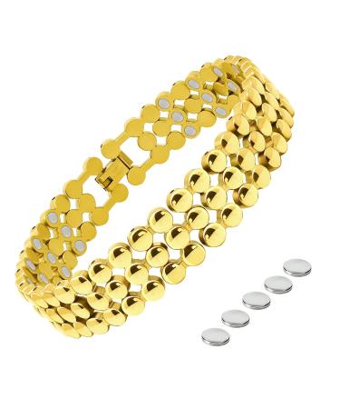 JEROOT 3X Strength Magnetic Bracelet for Women Titanium Steel Gold Magnetic Bracelet with Adjustment Tool (3500 gauss)