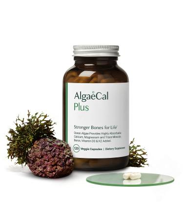 AlgaeCal Plus - Calcium Supplement, Natural Red Algae Plant-Based with Vitamin D3 + K2, Magnesium, Boron and Trace Minerals, Increase Bone Strength, Highly Absorbable, Easy to Swallow 120 Veggie Caps