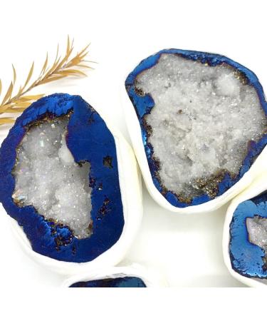 Gems for Decoration 1pc Blue Titanium Aura Agate Quartz Cluster Crystal Geode Minerals Specimen Decorative s Ore Aura Crystal Reiki Crystal Stone - Buy Online on GoSupps.com