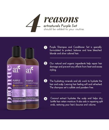 ArtNaturals Purple Shampoo & Conditioner Set - 16 Fl Oz (Pack of 2) for Bleached, Silver, Blonde Hair - Sulfate Free - Buy Online on GoSupps.com