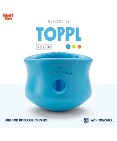 West Paw Zogoflex Toppl Kurzli - Interactive Dog Puzzle Toy for Moderate Chewers - Dispenser for Treats & Dry Food - XL Aqua Blue - Buy Online on GoSupps.com