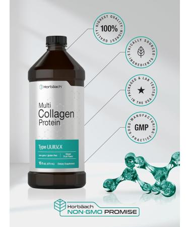 Horbaach Multi Collagen Protein 16 fl oz | Fruit Flavor | Liquid Collagen Peptides | Type I II III V X | Non-GMO Gluten Free Supplement - Buy Online on GoSupps.com