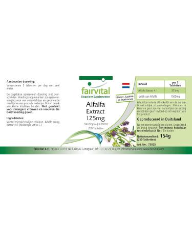 Buy Fairvital Alfalfa Tablets - 125mg Vegan Alfalfa Extract (Medicago Sativa) - 250 Tablets for Optimal Health & Wellness - Buy Online on GoSupps.com