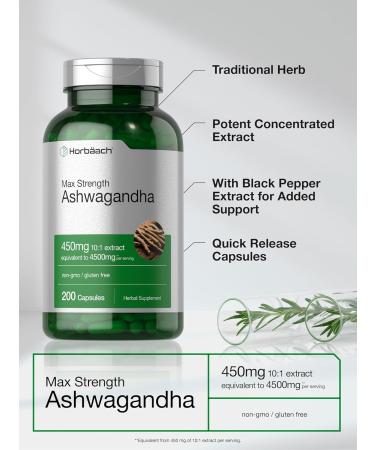 Horb ach Ashwagandha Supplement | Max Strength | 200 Capsules | for Women and Men | Non-GMO Gluten Free - Buy Online on GoSupps.com