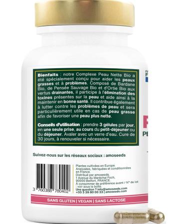 Organic Clean Skin | Oily and Problem Skin | Regulates Sebum Production | Detoxifies and Purifies | Burdock Wild Thought Nettle | 60 Capsules of 380mg | Made in France | Superior Quality - Buy Online on GoSupps.com