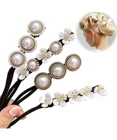 Flower hairpin 4 pieces lazy flowers hair needle flowers women bun maker hair knot clip loop hair knot bun dutt maker hair twist tapes for French twist hairstyle diy hairstyle