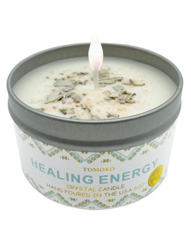 White Sage Candle Sage Leaf Himalayan Crystal Salt & Essential Oil Healing Energy Crystal Candle