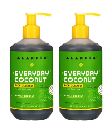 Alaffia Everyday Coconut Face Cleanser for All Skin Types.  Leaves Skin Fresh and Hydrated with Fair Trade Coconut Oil & Neem, Vegan, Cruelty Free, No Parabens, Purely Coconut, 2 Pack - 12 Fl Oz Ea 12 Fl Oz (Pack of 2)
