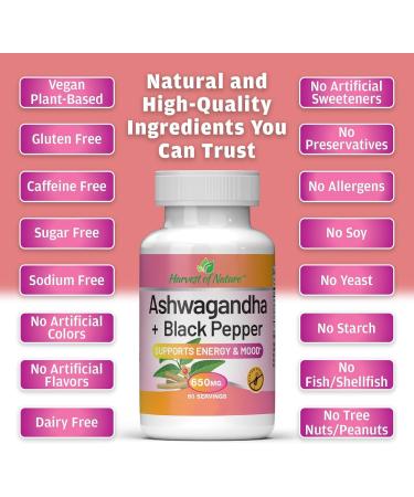 Basic Brands Harvest of Nature Ashwagandha and Black Pepper - Cortisol Reducer Great for Relaxation Focus Mood Support - 60 Capsules - 2-Pack - Buy Online on GoSupps.com