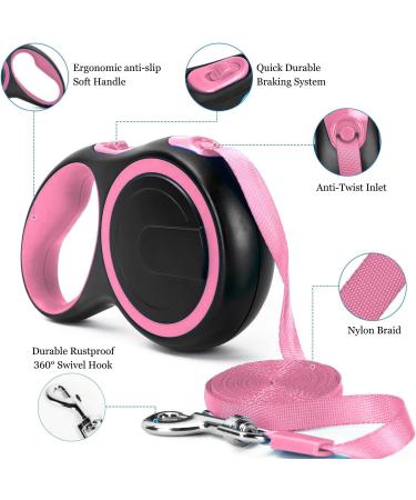 Tangle-Free Retractable Dog Lead - 8M/26FT Reflective Nylon Tape - Lock - Anti-Slip Handle - Strong & Durable Walking Leash for S to L Dogs - Strong and Stylish Grey Design3M pink 3M Pink - Buy Online on GoSupps.com