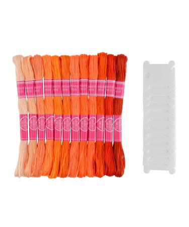 ZHAOER Embroidery Thread - Cross Stitch Threads - Friendship Bracelet String - 12 Skeins Embroidery Floss with 12 Pieces Floss Bobbins (Orange Series)
