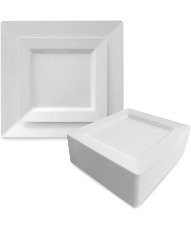 Oasis Creations White Square Plates Set 10 - 50 Count - Premium Hard White Disposable Plastic Plates - 10-Inch - Reusable & Disposable - Perfect for Salads, Appetizers, Dinners, Parties - Buy Online on GoSupps.com