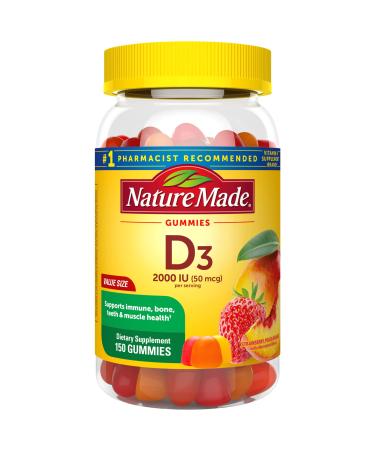 Nature Made Vitamin D3 2000 IU (50 mcg) per serving  Dietary Supplement for Bone  Teeth  Muscle and Immune Health Support  150 Gummies  75 Day Supply 150 Count (Pack of 1)