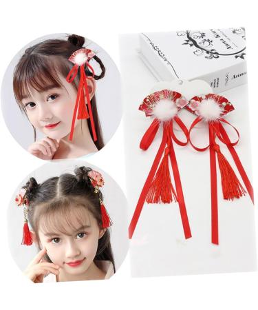 FRCOLOR Tassel Trim 1 Pair Children's Hairpin Chinese Red Hair Accessories Girl Hair Clips Decorative Hair Pins Barrettes for Girls Girl Headdress Hairpins Ribbon Woman Fabric Modeling - Buy Online on GoSupps.com