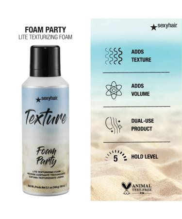 SexyHair Texture Foam Party Lite Texturizing Foam 5.1 Oz | Buildable Hold | Adds Shine | All Hair Types - Buy Online on GoSupps.com