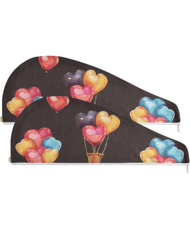 Heart Hot Air Balloon Hair Towel 2 Pack - Super Absorbent Quick Dry Hair Turbans for Women & Girls - Buy Online on GoSupps.com